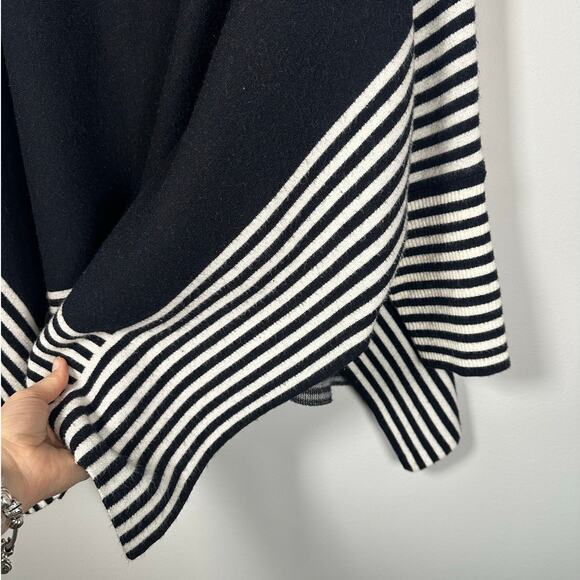 P. Luca Milano Black & White Striped Draped Poncho Sweater Women's One Size - Picture 6 of 7